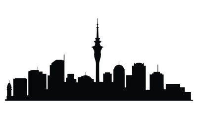 Auckland City Skyline Silhouette, Vector, Icon, Logo, White Background.