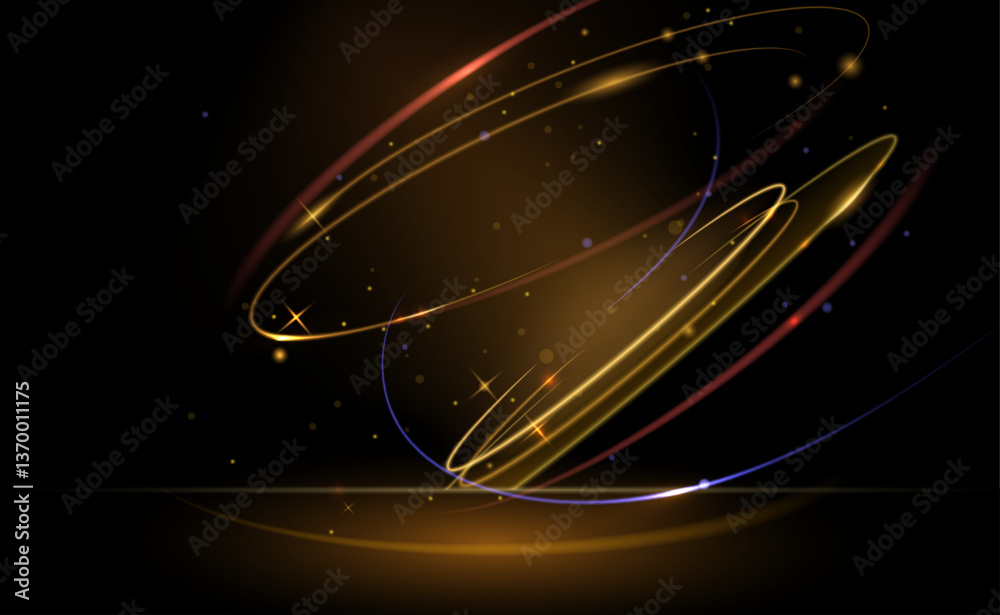 Aufkleber Illustration vector abstract chaos, gold wave line pattern, flow line and particle dot on dark color background. Modern futuristic, design for background. Digital high tech, energy technology concept