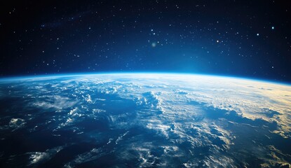 Fototapeta premium Earth from space, stunning view of the planet, surrounded by stars. Vast expanse of the universe