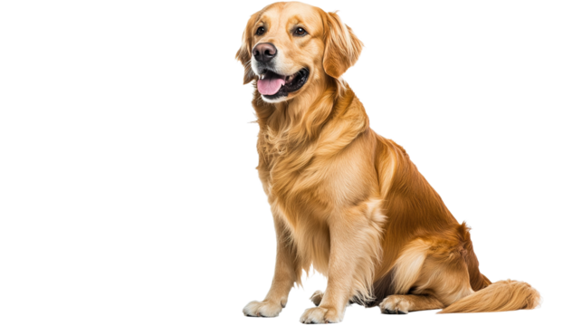 Loyal golden retriever dog sitting attentively at home pet lifestyle photography indoor setting warm atmosphere