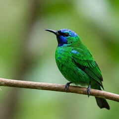 Fototapeta premium The Green Honeycreeper – A Small, Neon-Green Songbird With a Striking Sapphire Blue Head