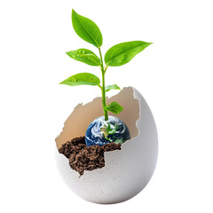 Emerging Sapling from Eggshell A Symbol of Environmental Renewal on Transparent Background