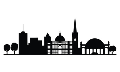 Christchurch City Skyline Silhouette, Vector, Icon, Logo, White Background.