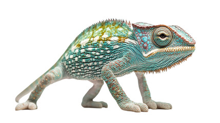 Naklejka premium Chameleon color change action forest habitat animal photography nature environment side view color adaptation concept