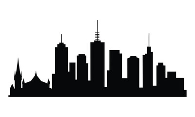 Obraz premium Melbourne City Skyline Silhouette, Vector, Icon, Logo, White Background.