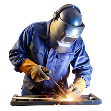 Welder Metal Work with fire isolated on transparent background  
