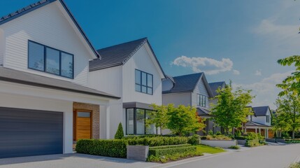 Modern residential neighborhood with beautiful houses and greenery