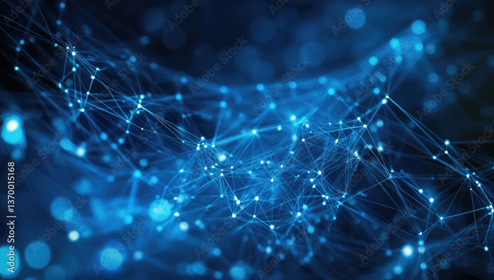 Poster abstract blue network of interconnected dots and lines representing data connection futuristic inter