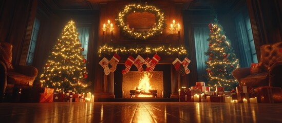 Obraz premium Christmas Interior Living Room Fireplace