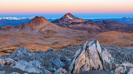 Naklejka premium Stunning mountain sunset over rugged landscape patagonia nature photography serene environment wide angle view
