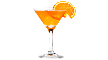 A glass of orange juice with a slice of orange on top