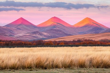 Naklejka premium Mountain peaks at dawn scenic landscape nature photography serene environment breathtaking view