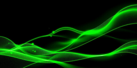 Abstract Green Wave Design on Black Background
