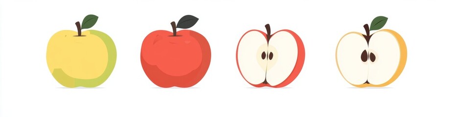 Colorful whole and sliced apples