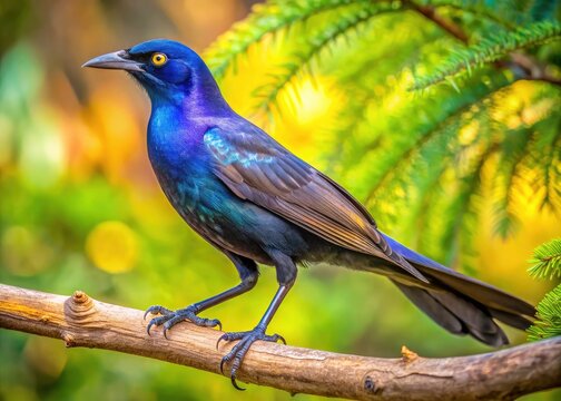 Great-Tailed Grackle Bird Tree Perch High Depth of Field Photography