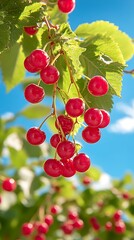Obraz premium Ripe Cherries on Branch with Sunny Day.