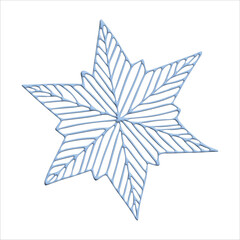 Hand drawn 3d snowflake. Vector winter clipart. Christmas and New Year decoration