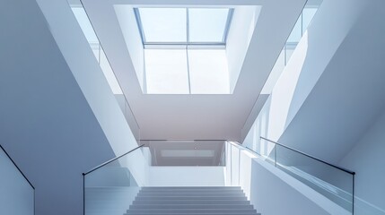 Fototapeta premium Modern white interior staircase with skylights, bright and airy. Possible use stock photo