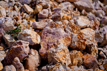 Rugged rocks with mix of colors and textures create natural landscape, showcasing beauty of geological formations. scene evokes sense of exploration and connection to nature