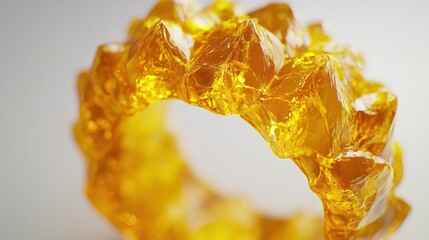 Close-up view of intricate yellow crystal ring