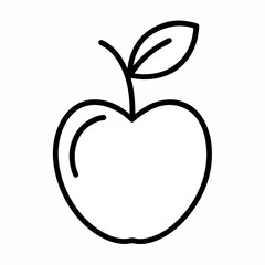 Line Art of Pink Lady Apple – Heart-Shaped with Stem and Leaf, Clean Black Outline