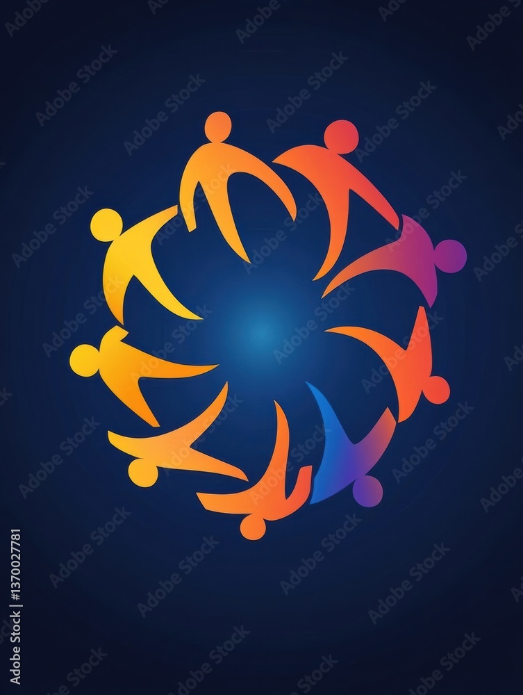 Aufkleber Human figures creating a circular unity symbol with modern design on an abstract gradient background Generative AI