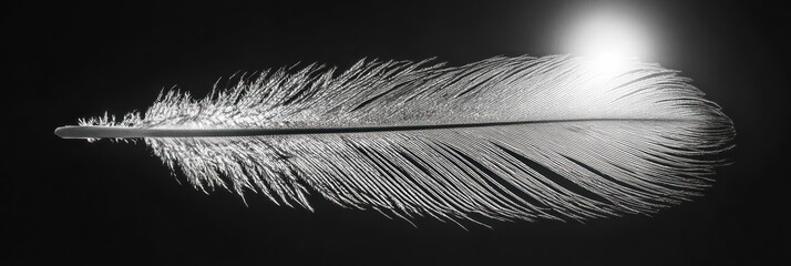Obraz premium Isolated feather against black backdrop conveying fragility and elegance