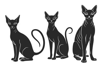 set of Sphynx Cat silhouette vector illustration