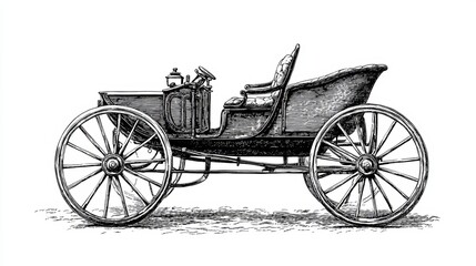 Fototapeta premium A typical representation of a gig, a light two-wheeled carriage drawn by one horse, with one pair of wheels, vintage line drawing or engraving illustration 