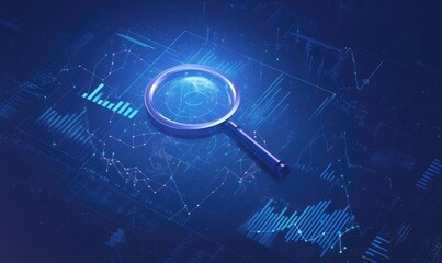Abstract Magnifying Glass Over Glowing Data Visualization