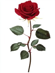 Fototapeta premium A red rose, clipart on a white background