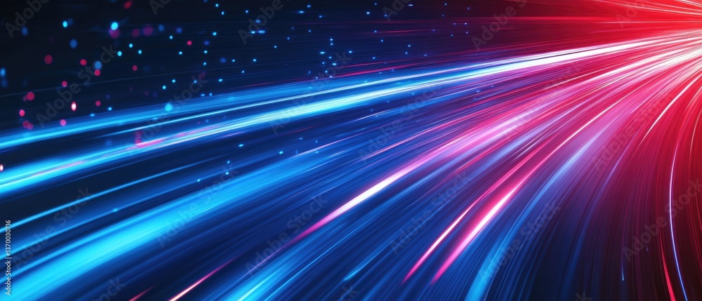 Poster abstract motion background with blue and red light streaks in a dynamic futuristic style and blurred