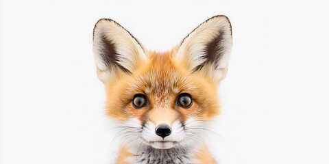  A curious little fox cub peeking out from behind a white background. 