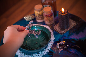 Mystical illustration for esoteric content. Close up details cleansing rite