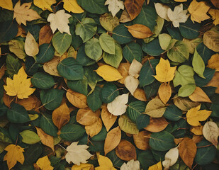 오래된 느낌의 나뭇잎이 바닥에 쌓여 있는 사진