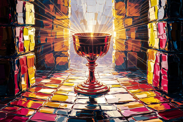 Impasto oil painting of holy grails communion