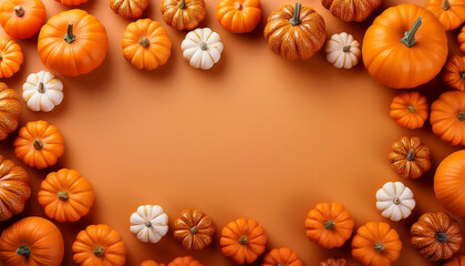 Orange halloween decoration background with pumpkins 