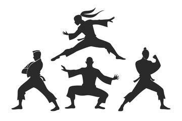 set of Kung Fu silhouette vector illustration