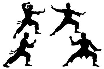 set of Kung Fu silhouette vector illustration