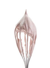 Whisk with delicious cream isolated on white