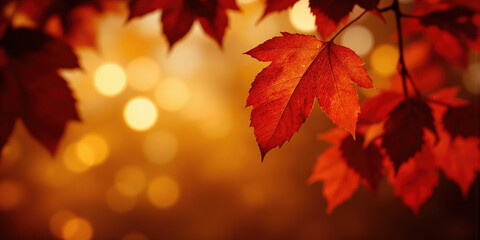 Fototapeta premium Autumn Glow A gradient of burnt orange and deep red, with faint, abstract leaf shapes. Warm lighting enhances the cozy
