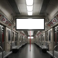 Empty Subway Train Interior with Blank Advertising Screen Mockup