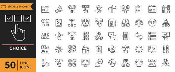 Choice icon set. Containing decision, option, selection, dilemma, select, preference, quiz, and more. Vector illustration