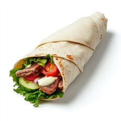 Top view food photography gourmet delight with deliciously wrapped don on isolated white background