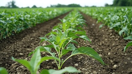 A field where farmers are using soil conservation techniques like crop rotation and erosion control.