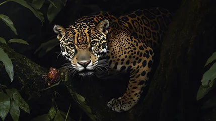 Tableau sur toile Animaux  A jaguar camouflaged in the shadows of the Amazon rainforest, its powerful muscles tensed as it prepares to pounce on unsuspecting prey.   © Malik