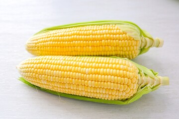 Sweet corn , Raw yellow Sweet corn on white background