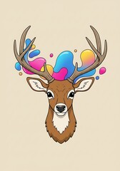Naklejka premium Creative Deer Head Silhouette with Vibrant Color Splash