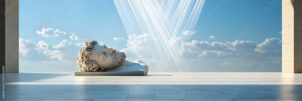 Poster a stunning 3d background of divine light beams descending from the heavens bathing a tranquil marble