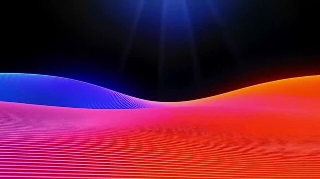 Abstract Digital Wave &ndash; Bird&rsquo;s-Eye View with Rainbow Sound Vibrations & Strong Overhead Lighting	
